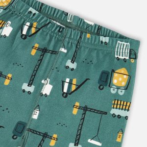 Two-Piece Organic Cotton Pajama Set Teal Construction Print - Image 5