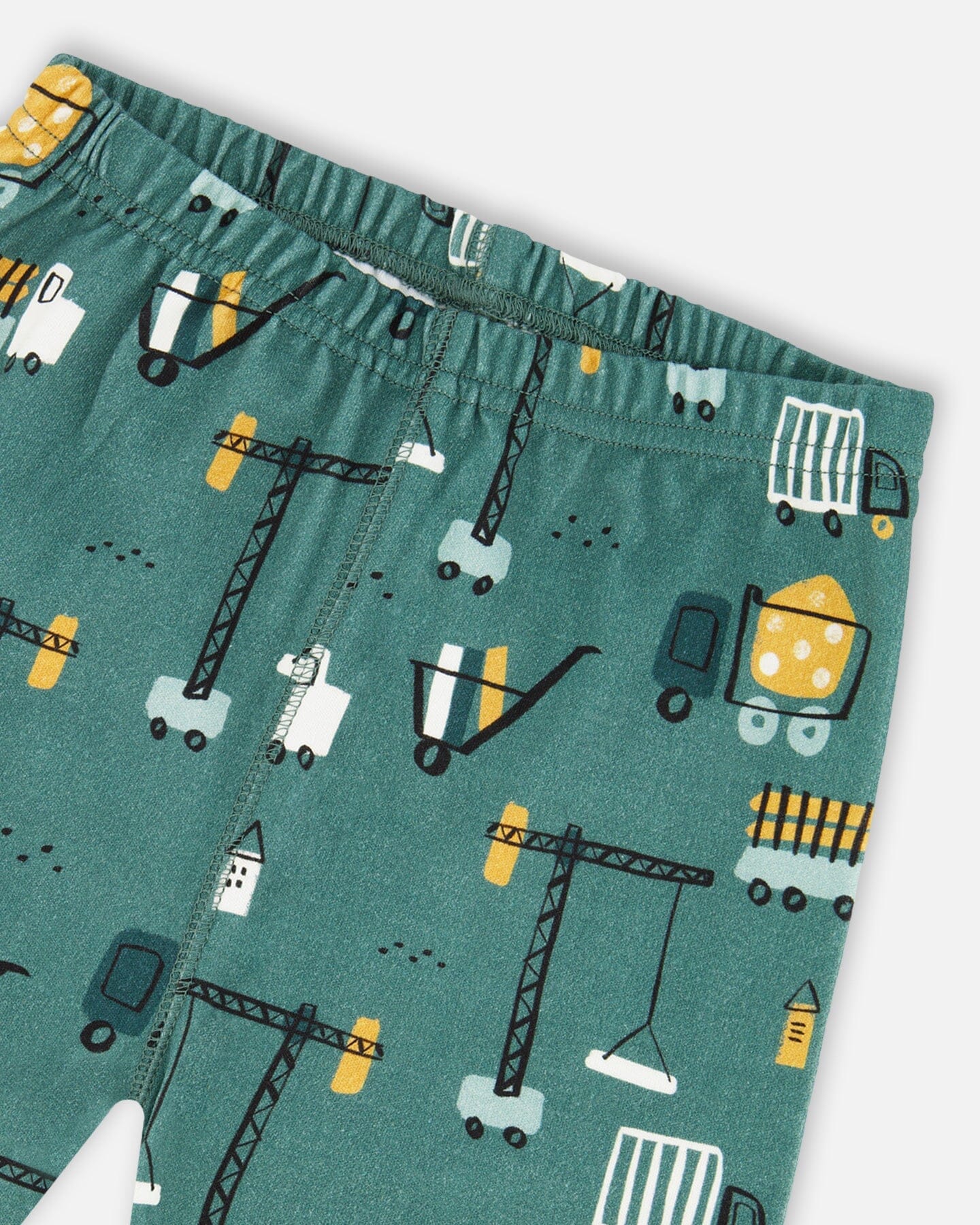 Two-Piece Organic Cotton Pajama Set Teal Construction Print - Image 5