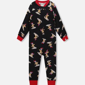 Organic Cotton Interlock One-Piece Pajama Black Cookie Print - Image 7