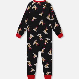 Organic Cotton Interlock One-Piece Pajama Black Cookie Print - Image 3
