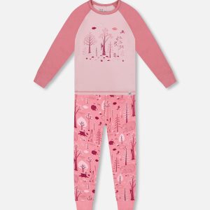 Organic Cotton Two-Piece Pajamas Pink Forest