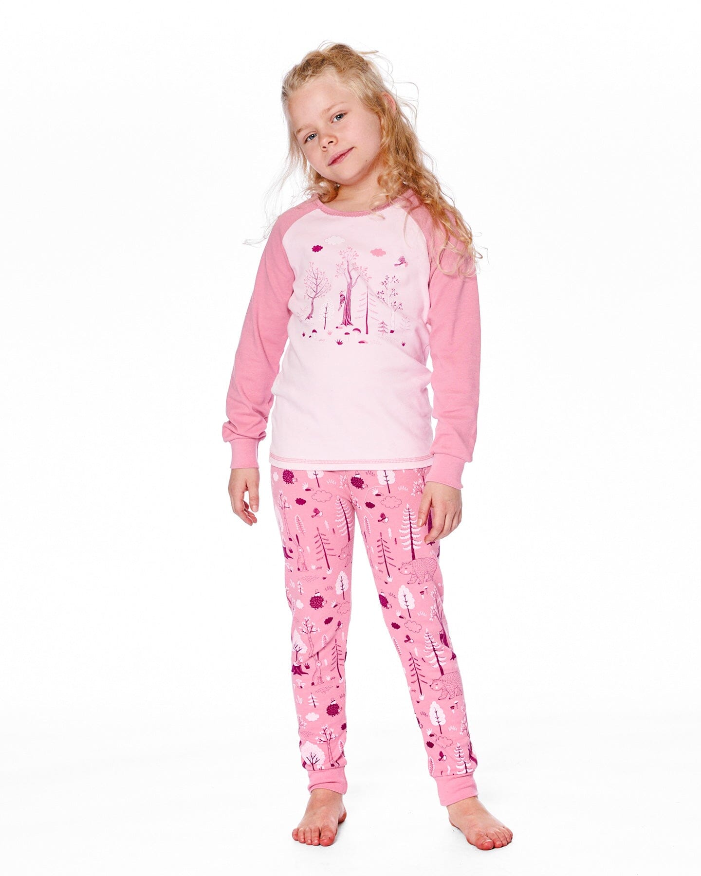 Organic Cotton Two-Piece Pajamas Pink Forest - Image 2