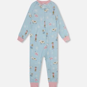 Organic Cotton Interlock One-Piece Pajama Blue Dog Print - Image 7
