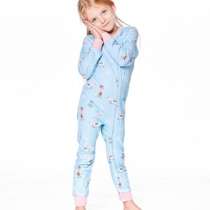 Organic Cotton Interlock One-Piece Pajama Blue Dog Print - Image 2