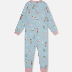 Organic Cotton Interlock One-Piece Pajama Blue Dog Print - Image 3