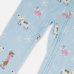 Organic Cotton Interlock One-Piece Pajama Blue Dog Print - Image 4
