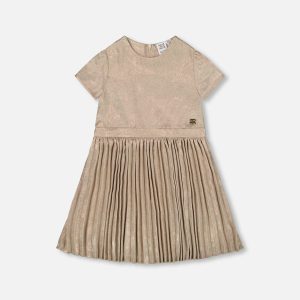 Short Sleeve Dress With Pleated Skirt Light Caramel - Image 12