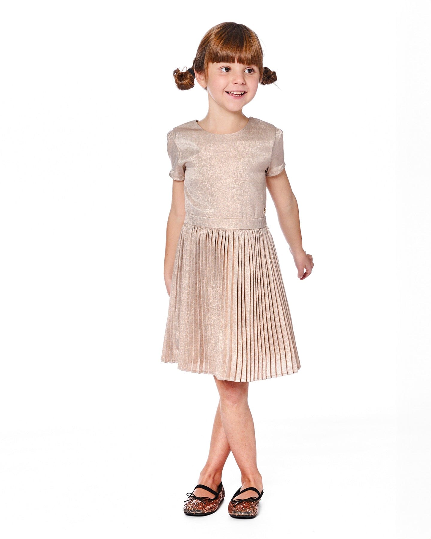 Short Sleeve Dress With Pleated Skirt Light Caramel - Image 2