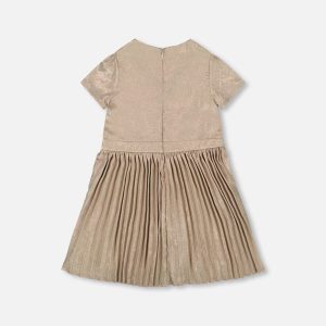 Short Sleeve Dress With Pleated Skirt Light Caramel - Image 3