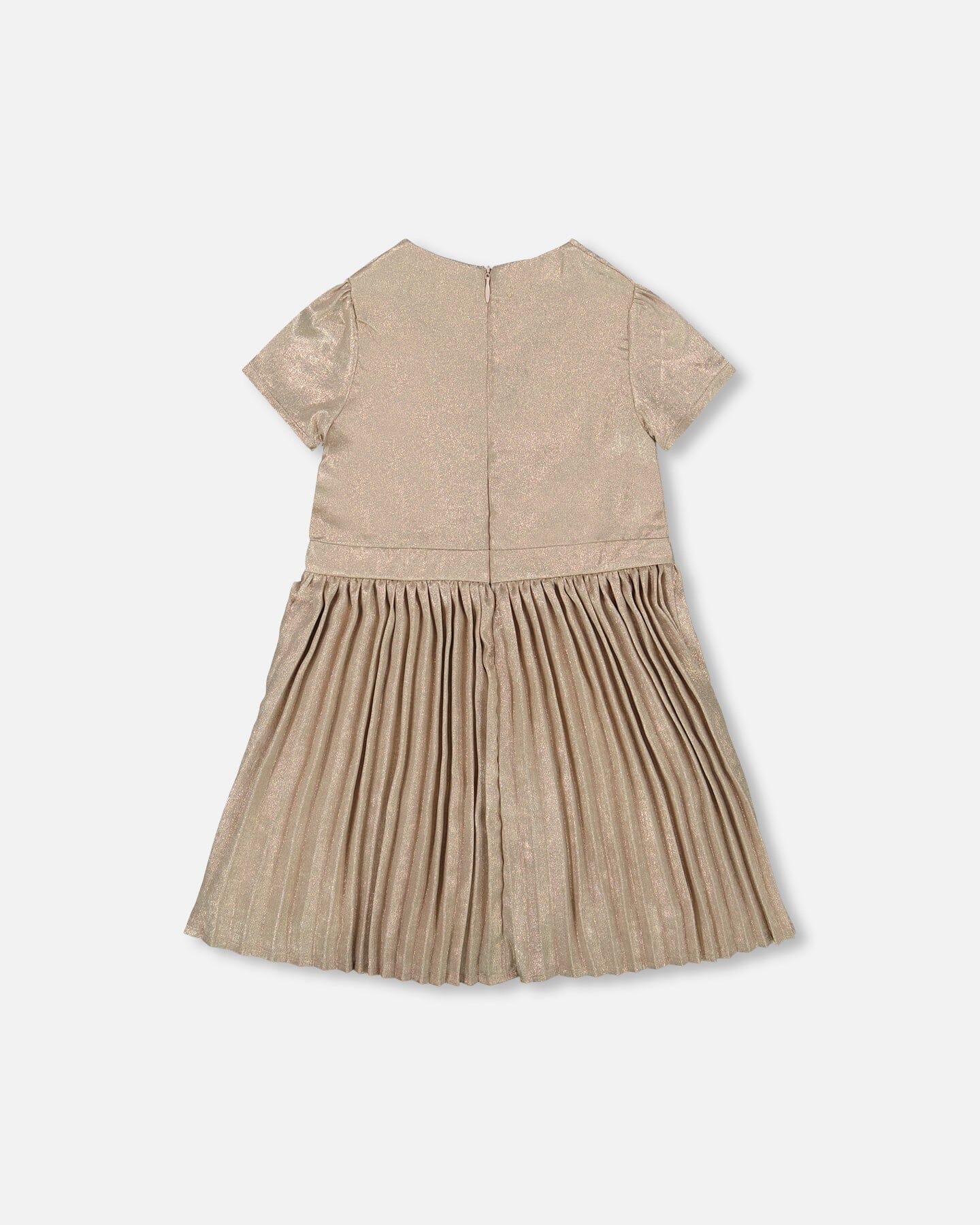 Short Sleeve Dress With Pleated Skirt Light Caramel - Image 3