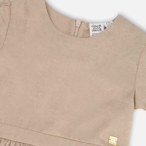 Short Sleeve Dress With Pleated Skirt Light Caramel - Image 4