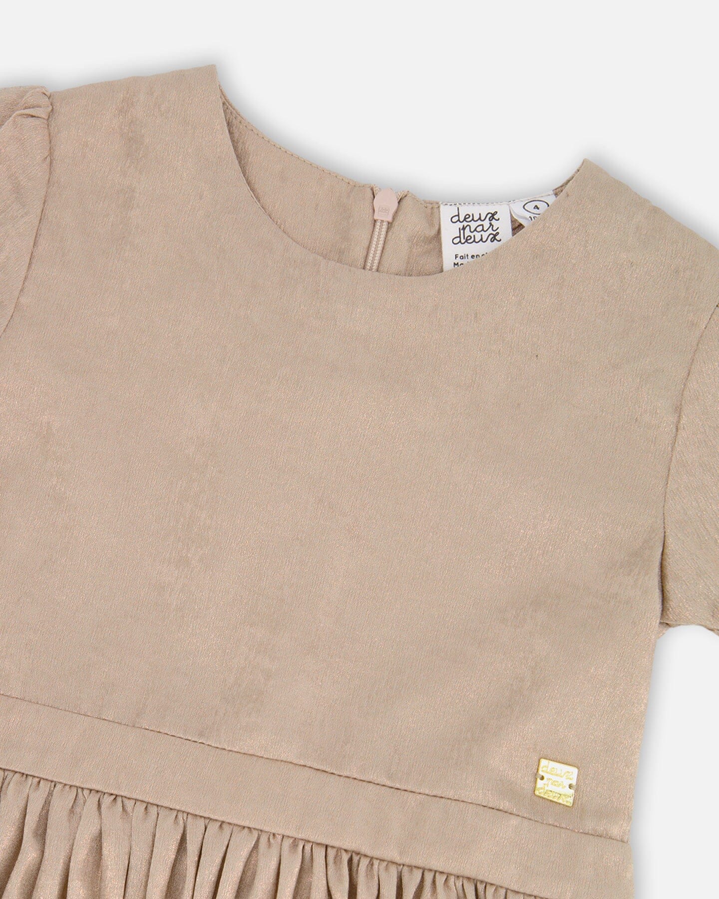 Short Sleeve Dress With Pleated Skirt Light Caramel - Image 4