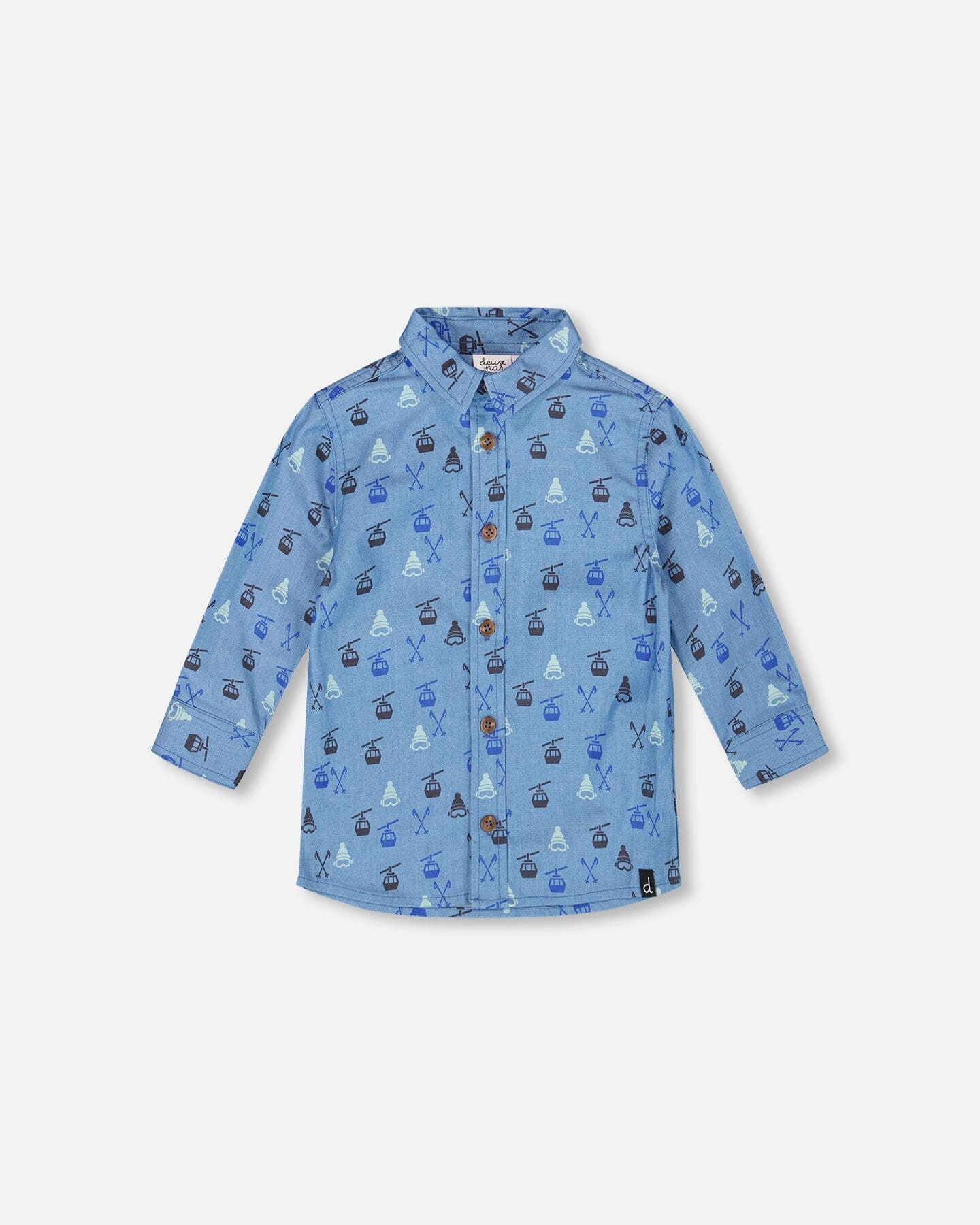 Printed Long Sleeve Button Front Chambray Shirt Blue - Image 13