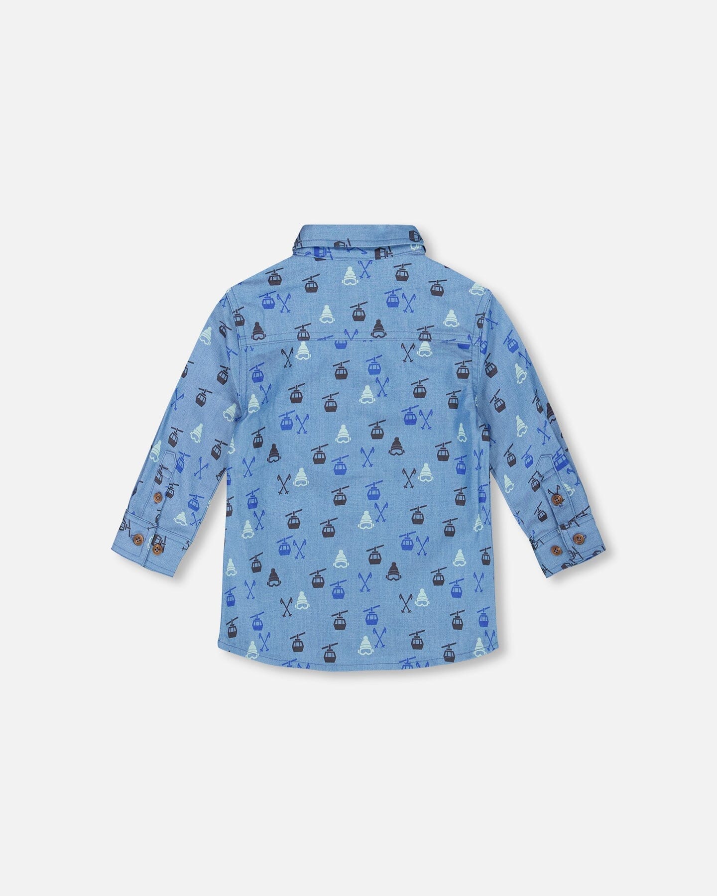 Printed Long Sleeve Button Front Chambray Shirt Blue - Image 4