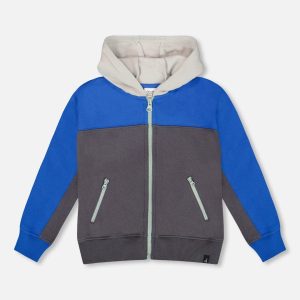 Color Blocked Zip Front Fleece Hoodie Dark Gray - Image 8