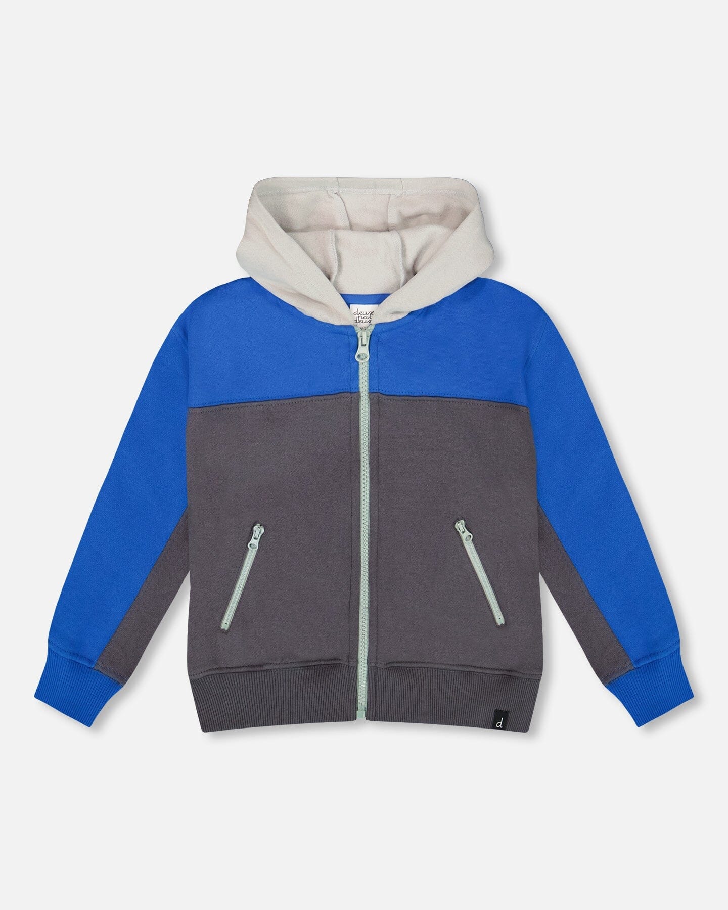 Color Blocked Zip Front Fleece Hoodie Dark Gray - Image 14