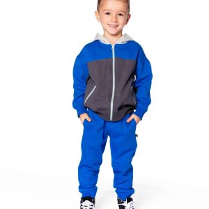 Color Blocked Zip Front Fleece Hoodie Dark Gray - Image 2