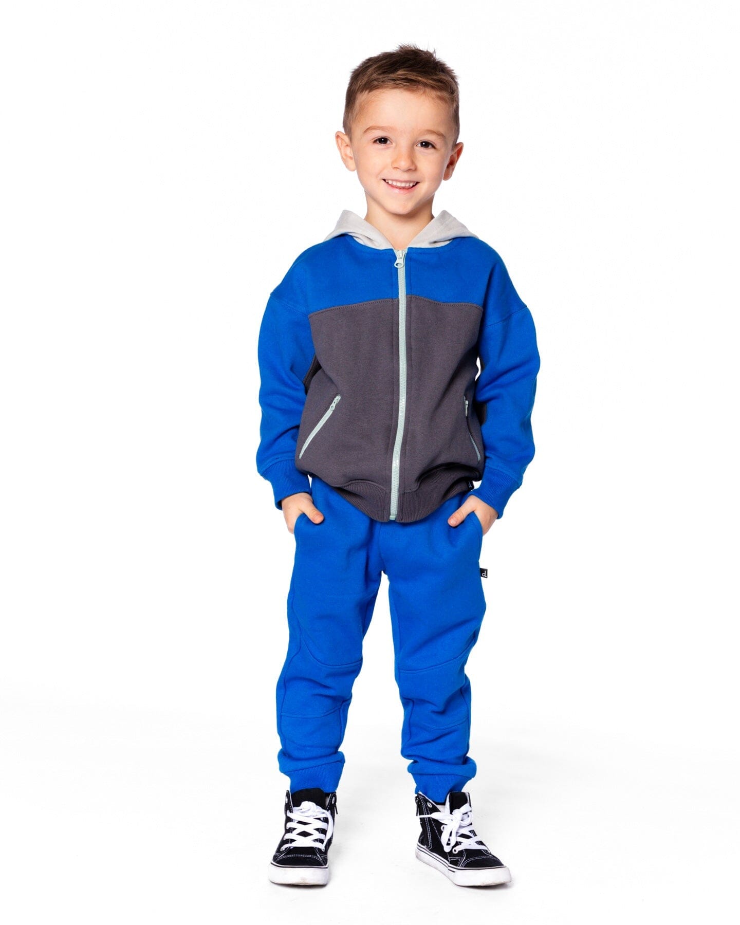 Color Blocked Zip Front Fleece Hoodie Dark Gray - Image 2