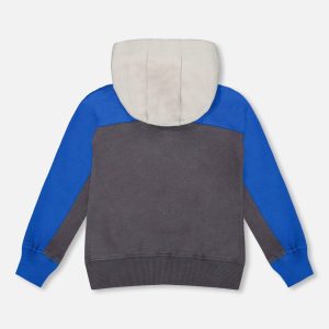 Color Blocked Zip Front Fleece Hoodie Dark Gray - Image 3