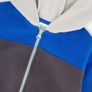 Color Blocked Zip Front Fleece Hoodie Dark Gray - Image 4