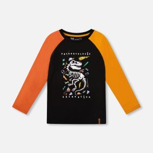 Black Long Sleeve Raglan T-Shirt With Glow-In-The-Dark Dinosaur Print - Image 9