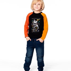Alternative view of Black Long Sleeve Raglan T-Shirt With Glow-In-The-Dark Dinosaur Print