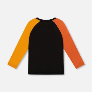 Black Long Sleeve Raglan T-Shirt With Glow-In-The-Dark Dinosaur Print - Image 3