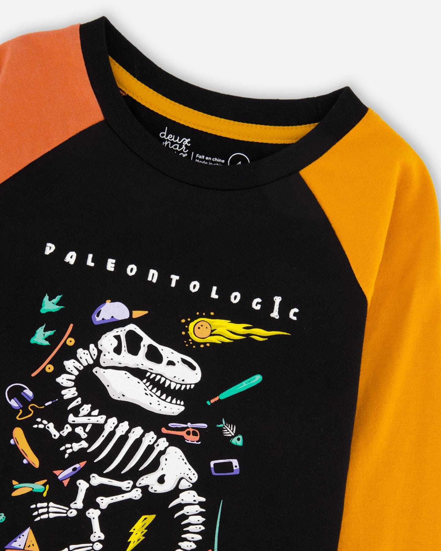 Black Long Sleeve Raglan T-Shirt With Glow-In-The-Dark Dinosaur Print - Image 4