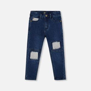 French Terry Blue Denim Pants With Contrasting Patch - Image 14