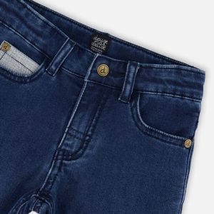 French Terry Blue Denim Pants With Contrasting Patch - Image 4