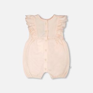 Organic Cotton Jersey Romper With Frills Peach