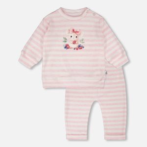 Cotton Jersey Top And Pants Set White And Pink Stripes - Image 10