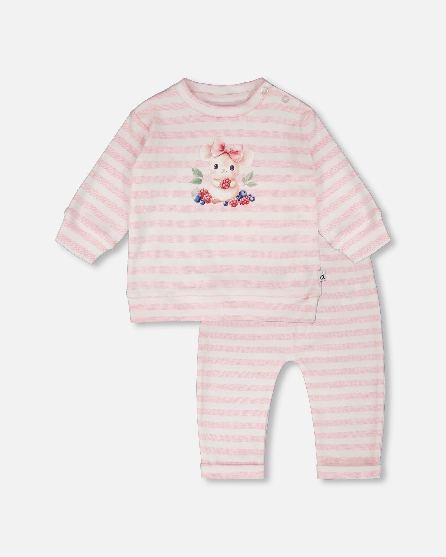 Cotton Jersey Top And Pants Set White And Pink Stripes - Image 10