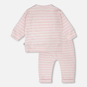Cotton Jersey Top And Pants Set White And Pink Stripes - Image 3