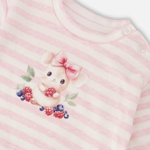 Cotton Jersey Top And Pants Set White And Pink Stripes - Image 4