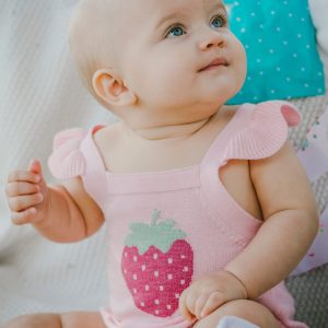 Knit Strawberry Romper Light Pink - Image 2