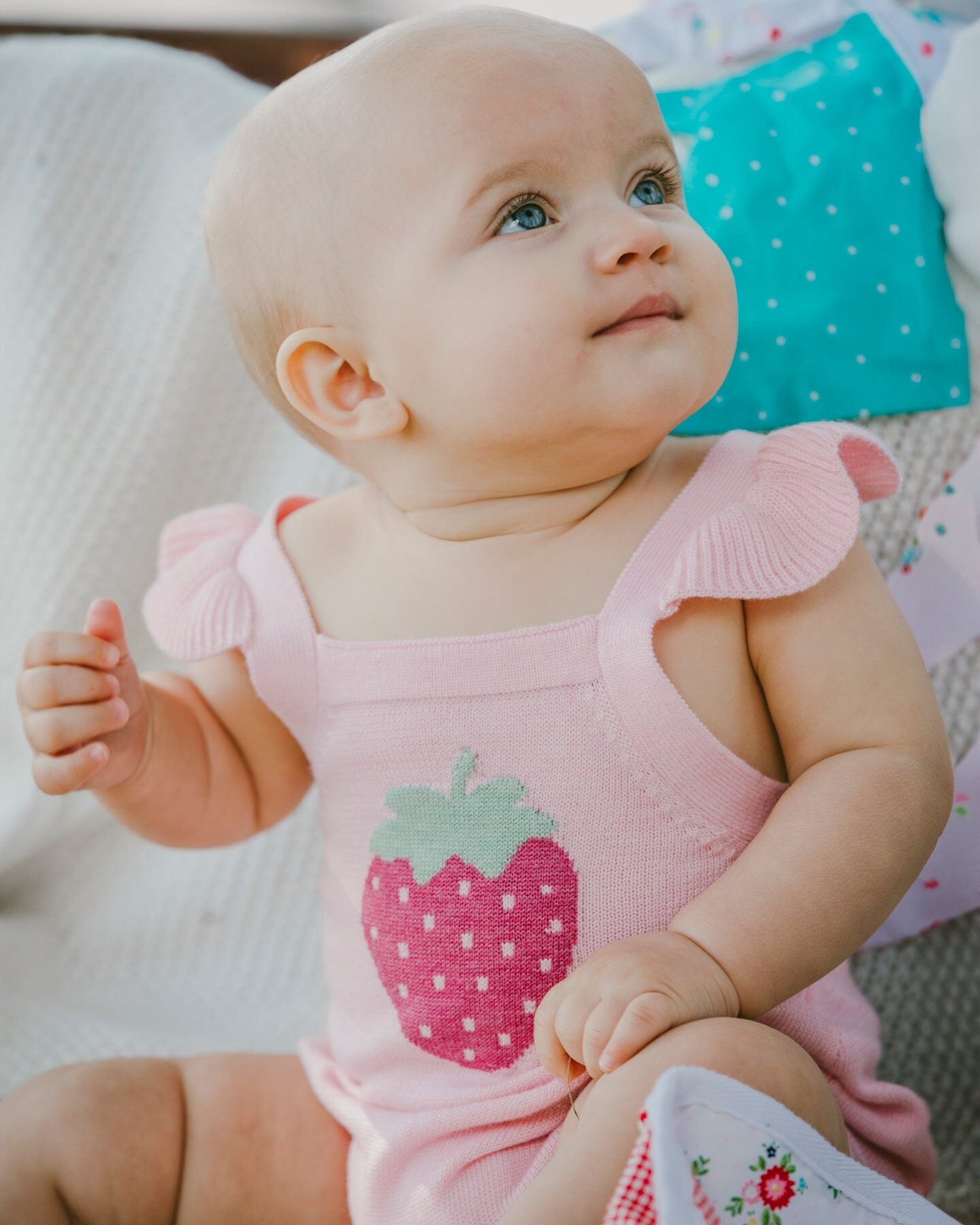 Knit Strawberry Romper Light Pink - Image 2