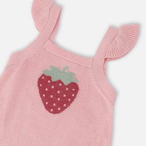 Knit Strawberry Romper Light Pink - Image 4