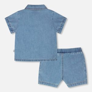 Light Blue Chambray Top And Short Set - Image 3
