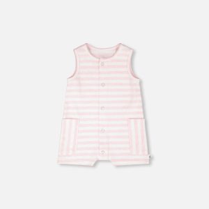Cotton Striped Romper White And Pink Stripes