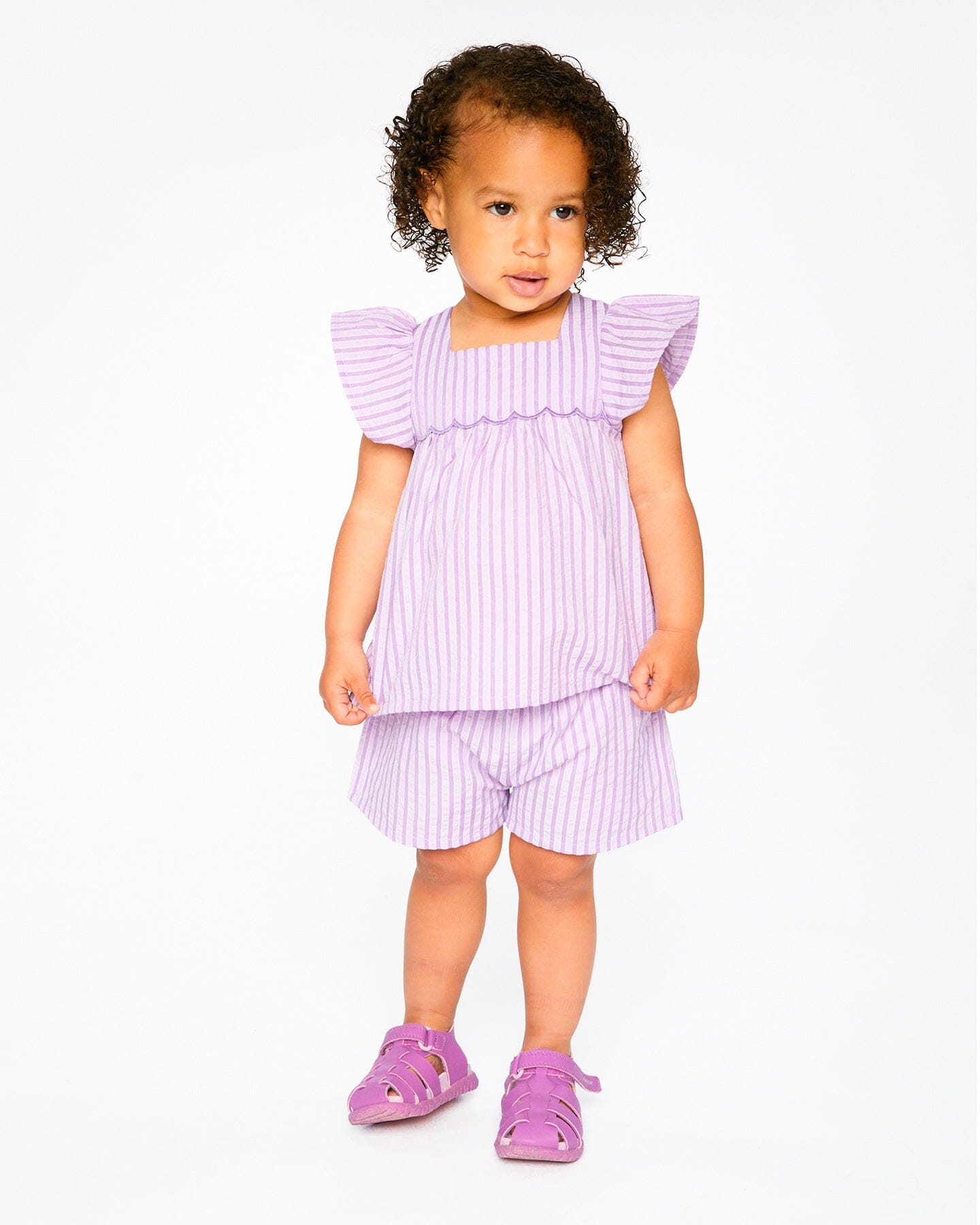 Top And Short Set Lavender Stripes - Image 2