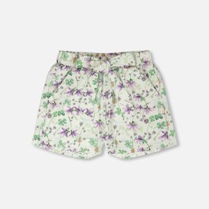 Jersey Shorts Green Printed Flowers