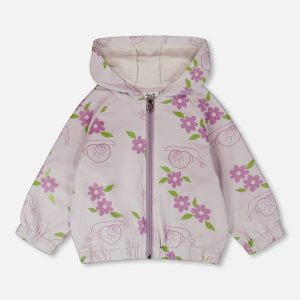 French Terry Hooded Cardigan Lilac Snails Print