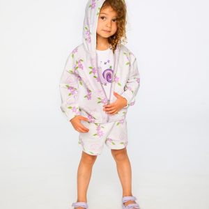 French Terry Hooded Cardigan Lilac Snails Print - Image 3
