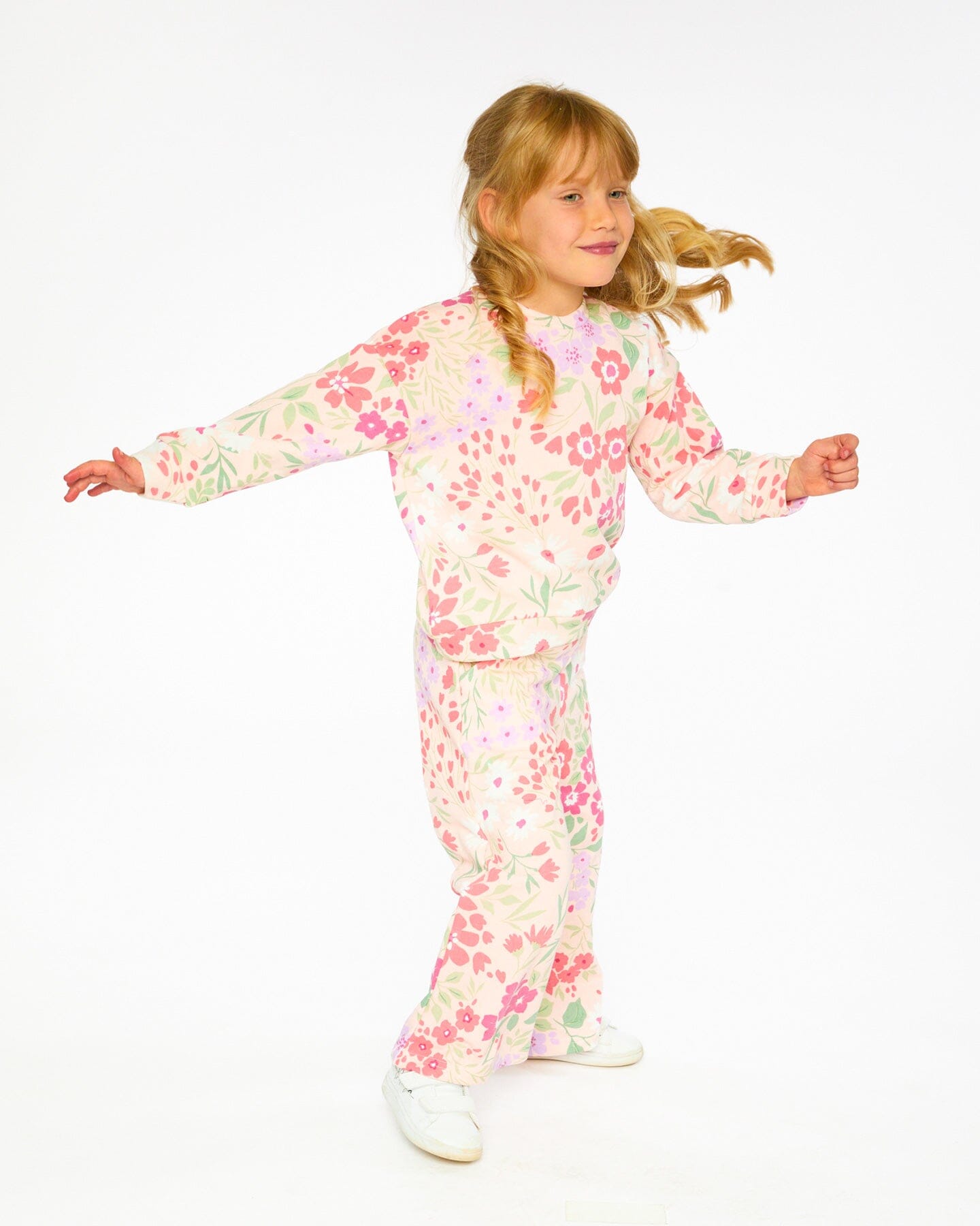 French Terry Pants Pink Printed Flowers - Image 2