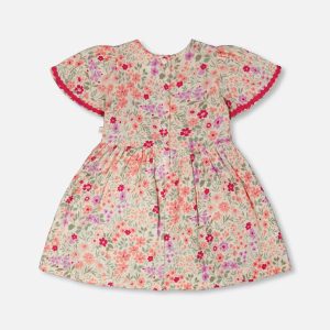 Muslin Dress Off White Printed Flowers - Image 4