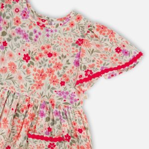 Muslin Dress Off White Printed Flowers - Image 5
