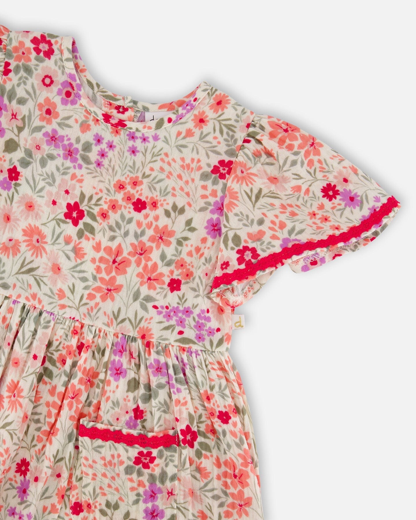 Muslin Dress Off White Printed Flowers - Image 5