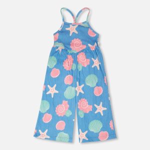 Crinkle Jersey Jumpsuit Blue Shell Print
