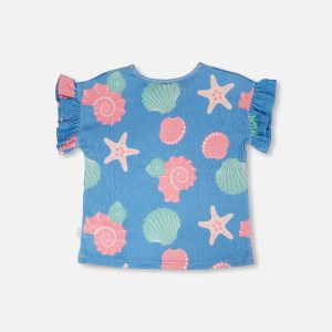 Crinkle Jersey T-Shirt Blue Shell Print - Image 2